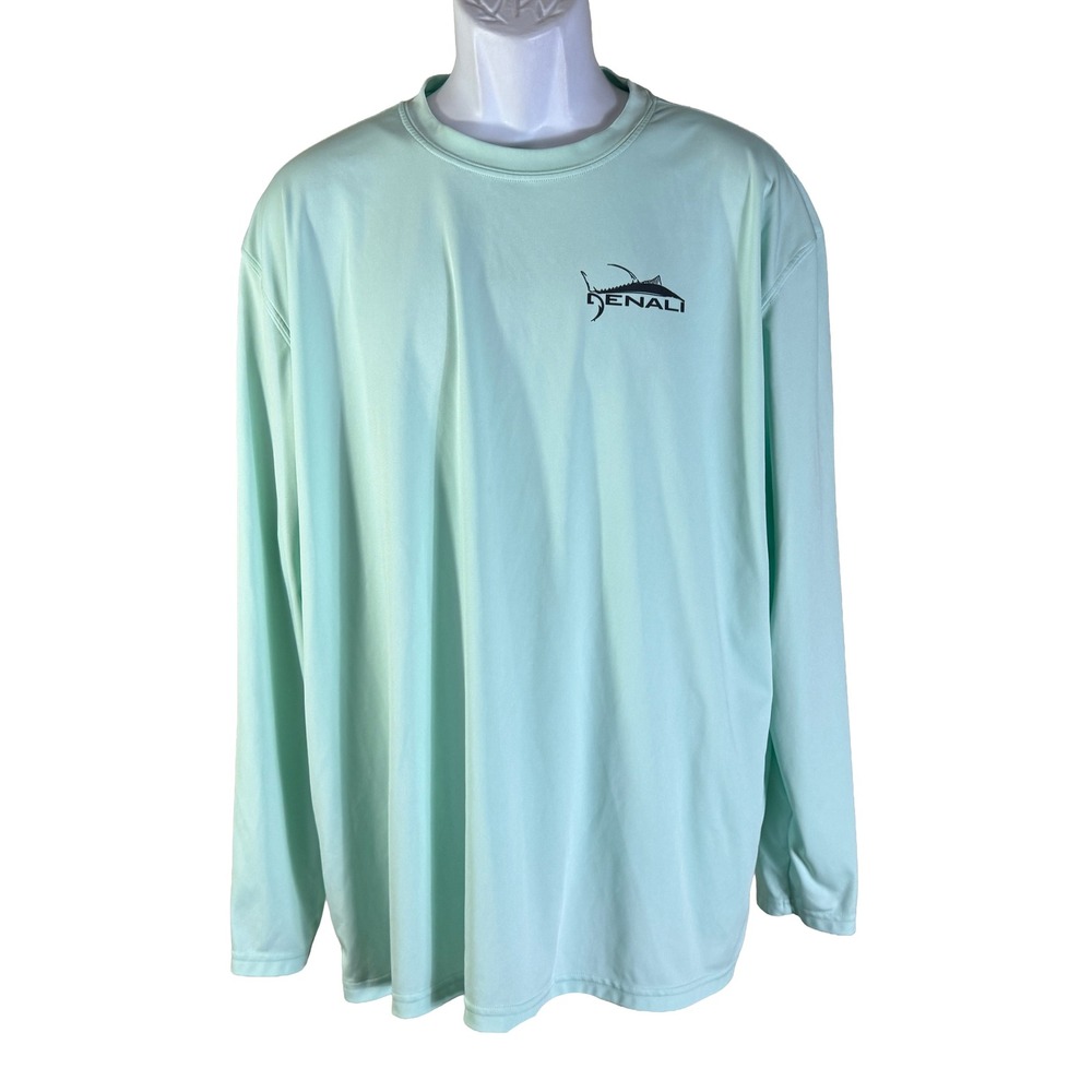 Denali Performance Shirt Mens XL Mint‎ Green Fish Skeleton Graphic Long Sleeve